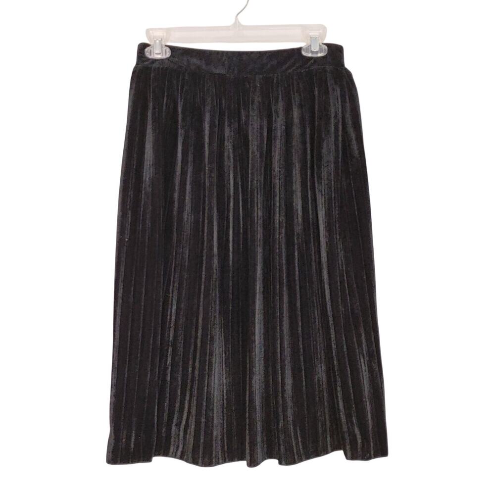 Attitude Unknown Pleated A-Line Midi Velvet Skirt High Rise Black Womens Size M - Picture 2 of 8